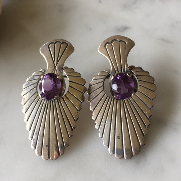 Jewelry - Vintage Native American Amethyst Dangle Earringa